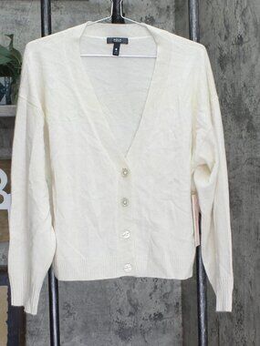 Aqua White Front Button Cashmere V Neck Cardigan Sweater Ash Off Xl Sz XL